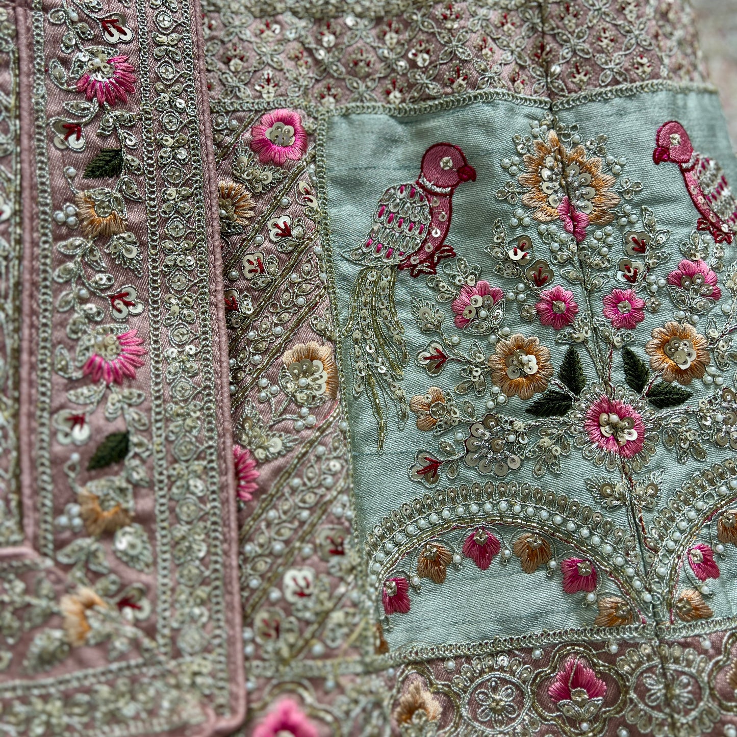 Rosé - Wedding Trousseau in Pastel Hues Raw Silk Lehenga