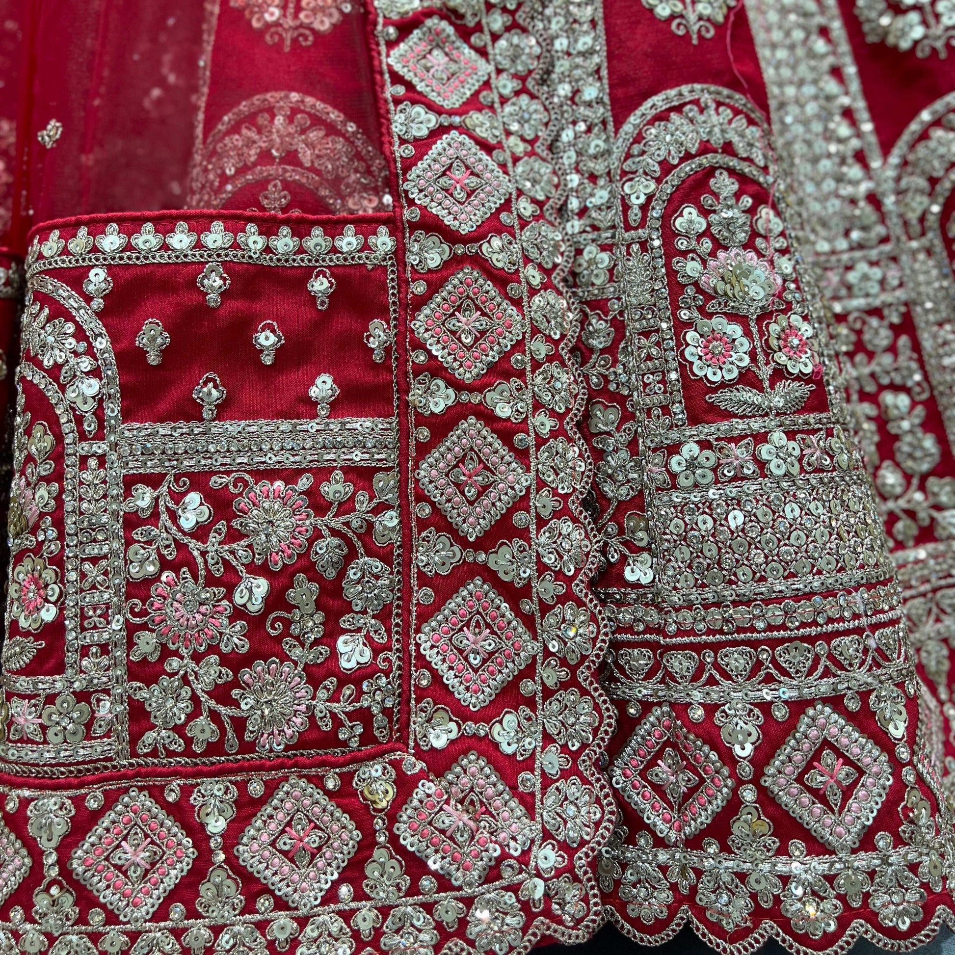 Sangria : Double Dupatta Minimal Royal Red Bridal Lehenga