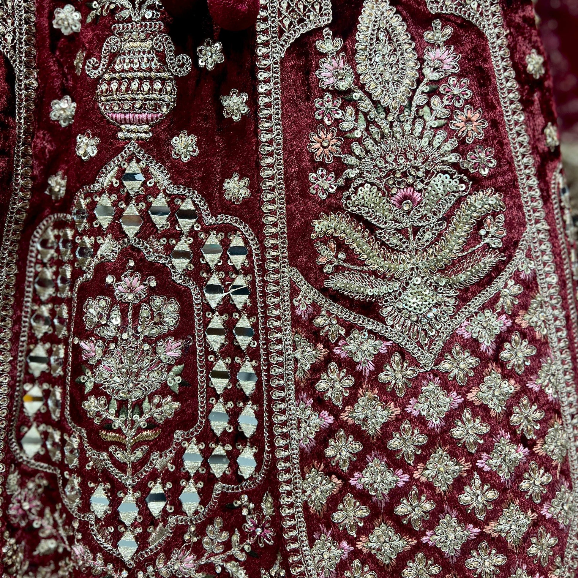 Rajgharana - The Maroon Mirror Handwork Rajwadi Bridal Lehenga