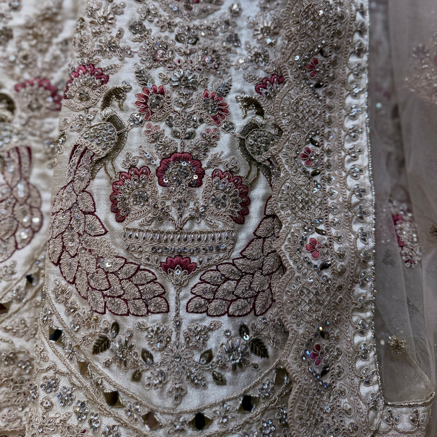 Rosé - Double Dupatta Raw Silk Ivory Bridal Reception Lehenga