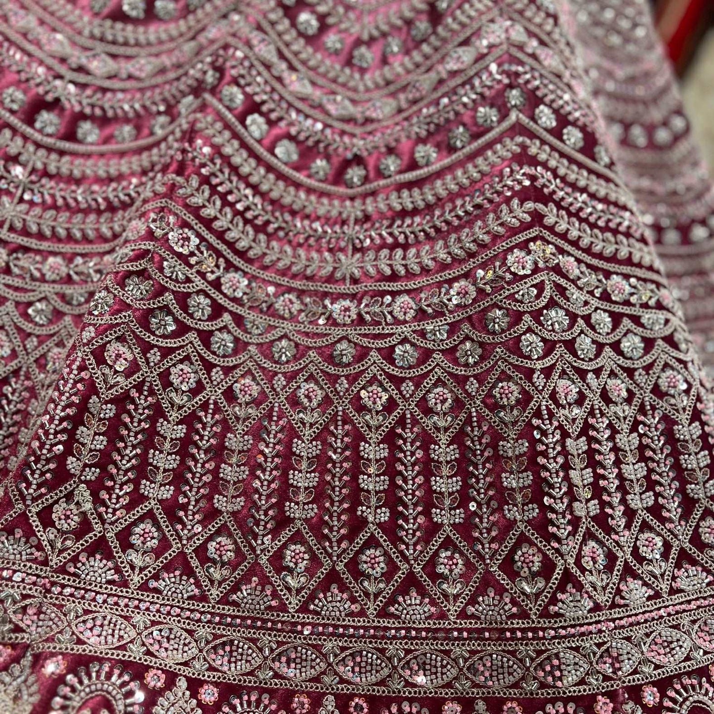 Damsel - Soft Pink Velvet Ombre Beads Handwork Designer Lehenga