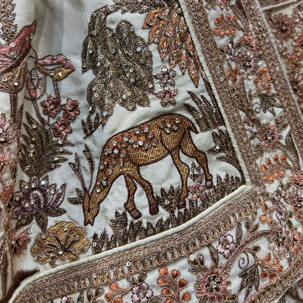 Rosé - Wedding Trousseau Double Dupatta Raw Silk Ivory Bridal Lehenga