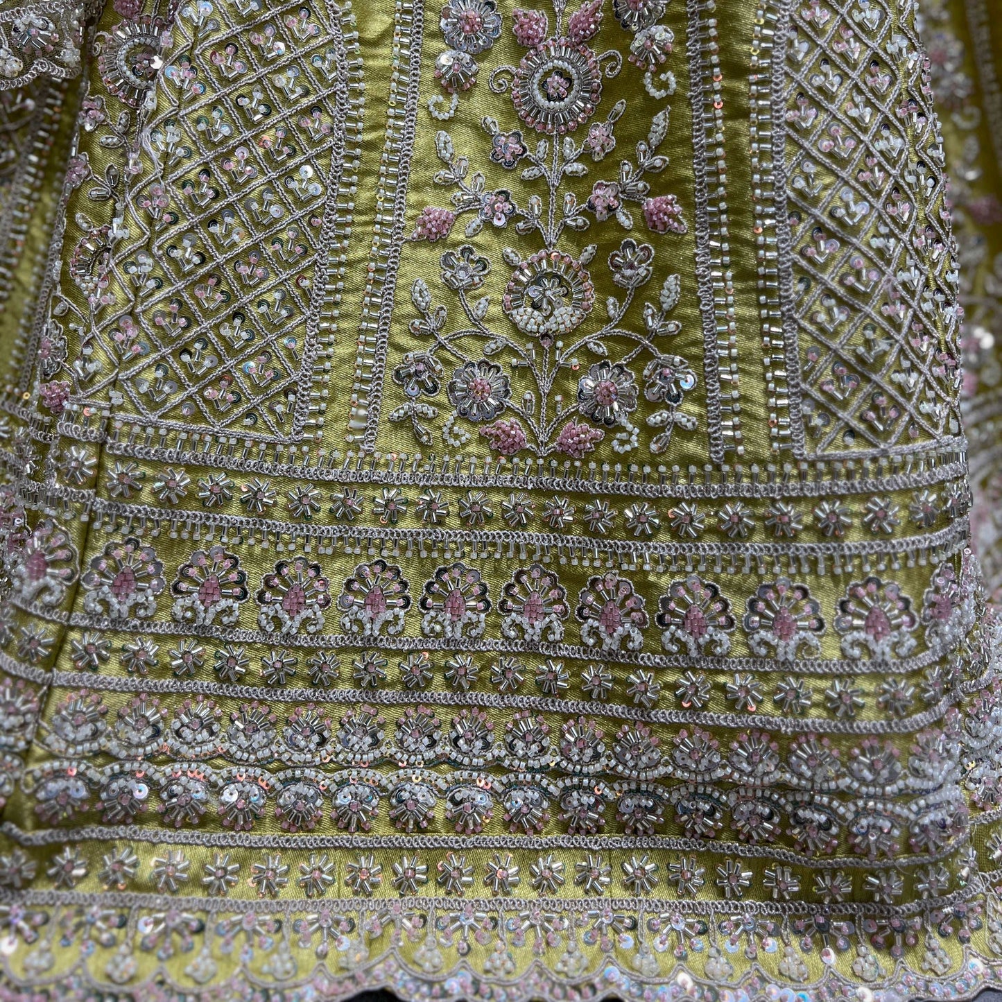 Jazzagals - Beads & Pearls Handwork Lime Color Lehenga