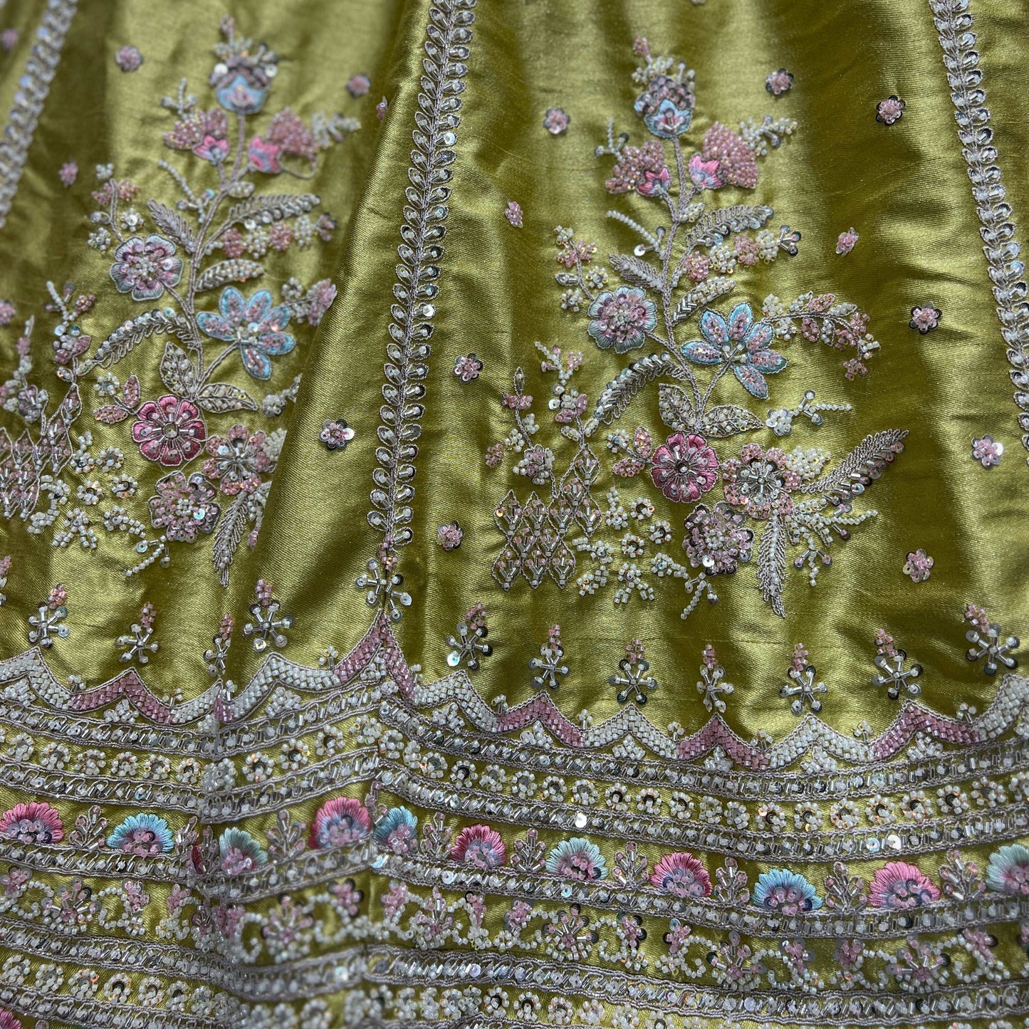 Jazzagals - Beads & Pearls Handwork Lime Color Lehenga