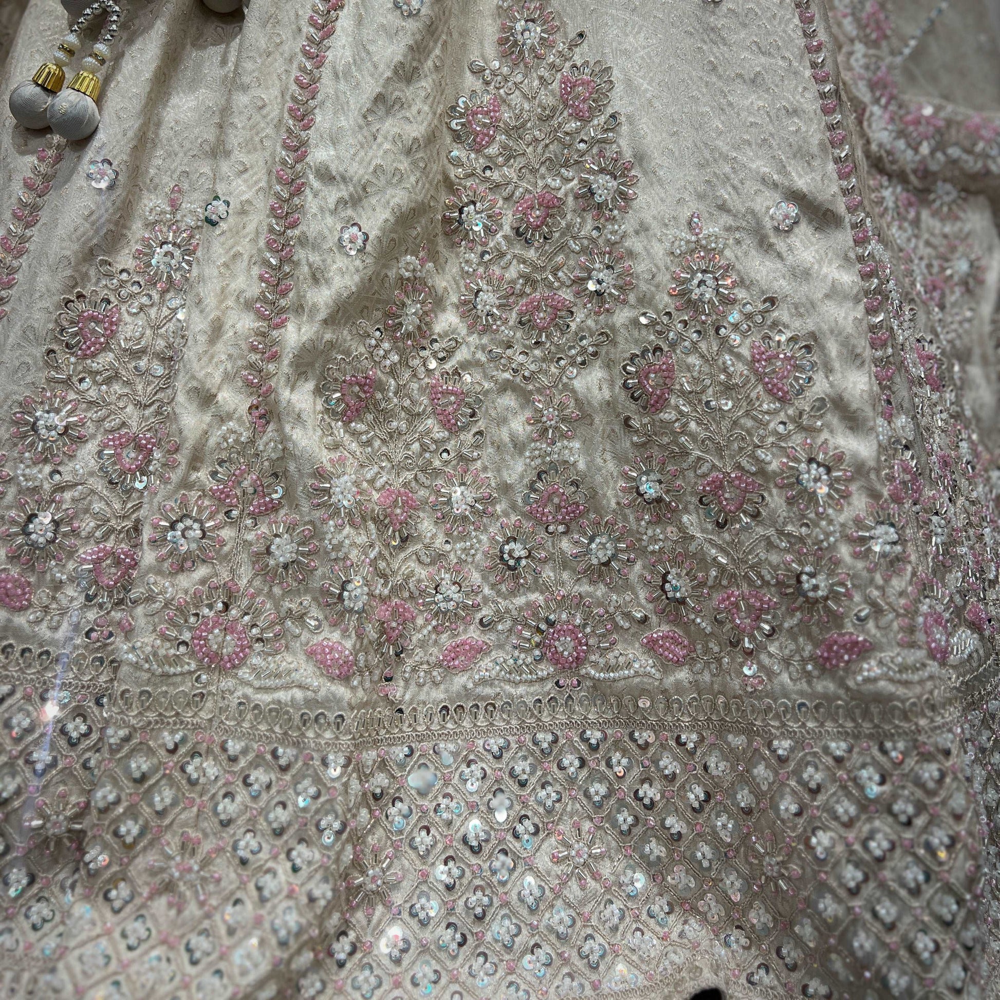 Jazzagals - Beads & Pearls Handwork Off White Color Lehenga