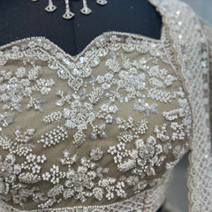 Jazzagals - Delicate Pearl Cutdana Handwork Couture Lehenga Sage Green - JMS Studio