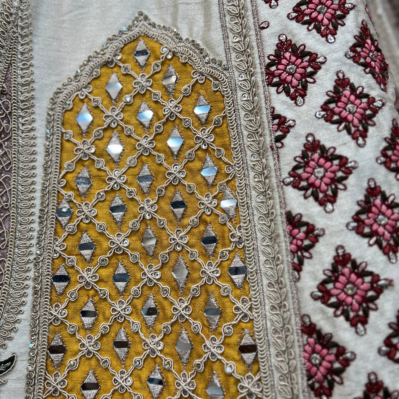 Rosé - Wedding Trousseau in Pastel Hues Raw Silk Off White Bridal Lehenga