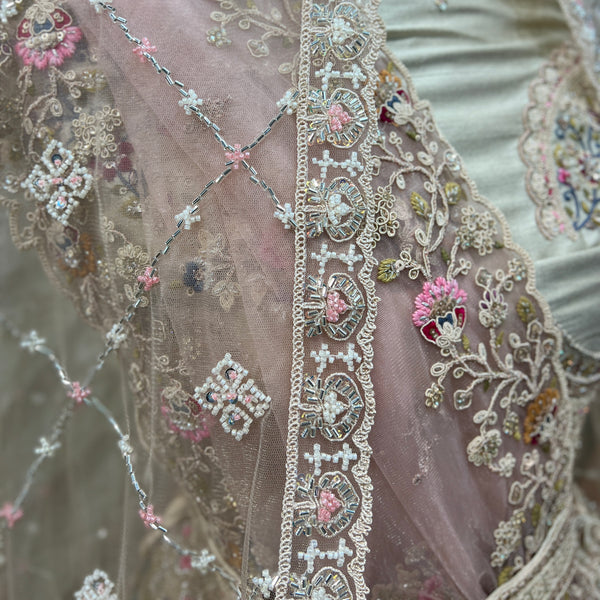 Rosé - Wedding Trousseau in Pastel Hues Raw Silk Off White Bridal Lehenga