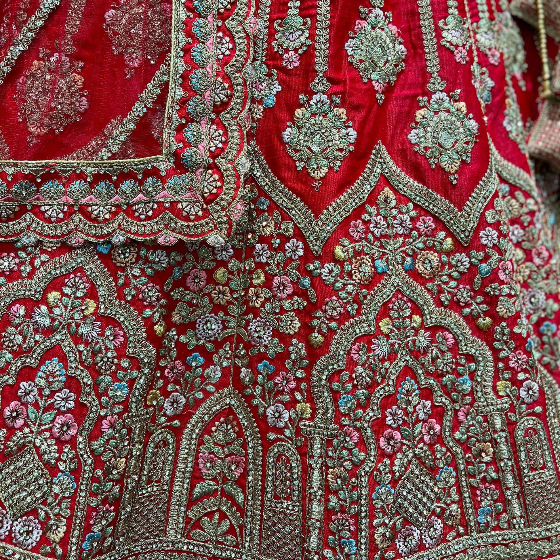 Sangria : Double Dupatta Royal Red Bridal Lehenga JMS Studio {{ Royal Red Bridal Lehenga}}