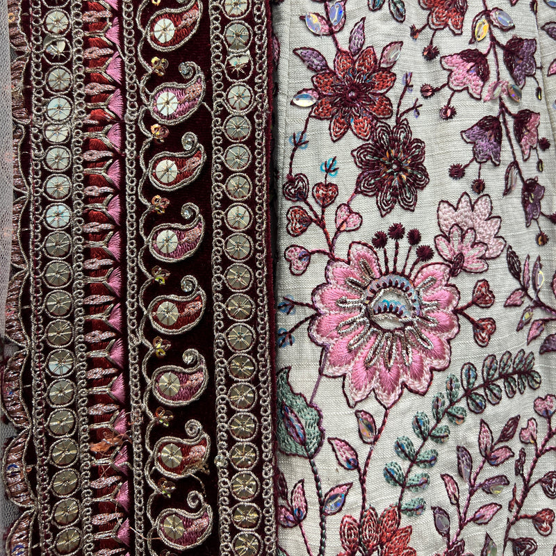 Rosé - Designer Raw Silk Lehenga with Resham and Handwork Double Dupatta