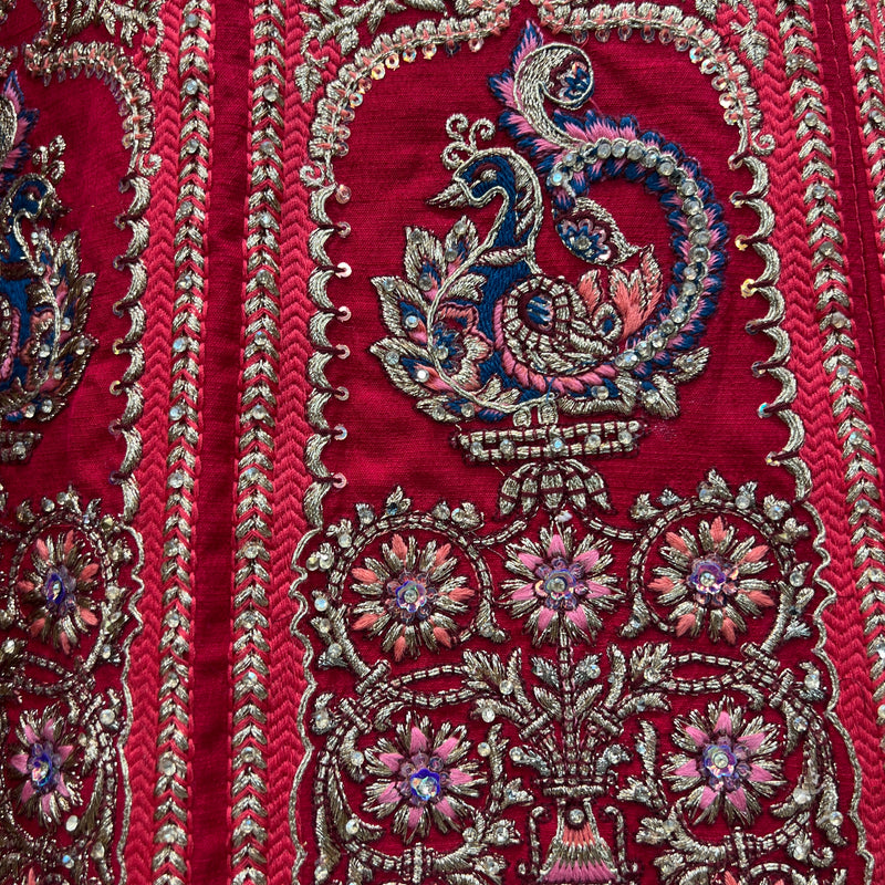Amrapali - Big Flared Raw Silk Fuchsia Red Royal Wedding Lehenga