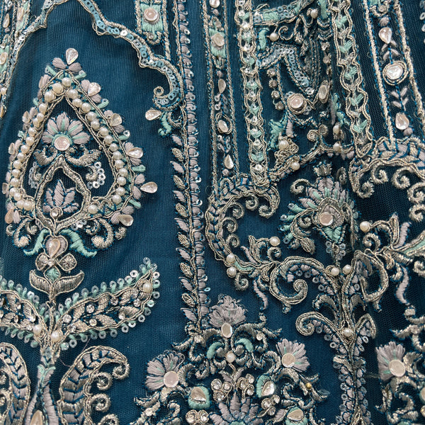 Cherry Blossom - Oceanic Blue Reception Engagement Lehenga With Designer Blouse