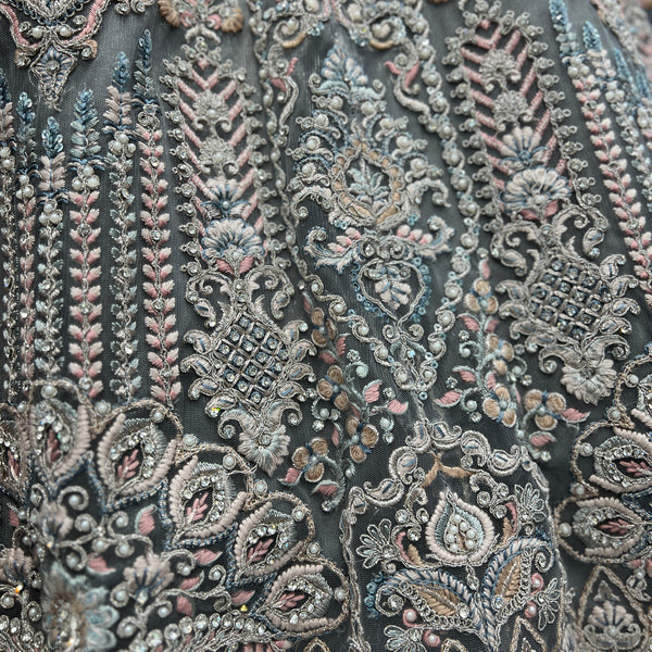 Cherry Blossom - Metallic Blue Reception Engagement Lehenga With Designer Blouse