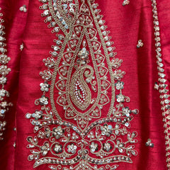 Sangria : Cutdana Pearls Handwork Royal Red Bridal Lehenga