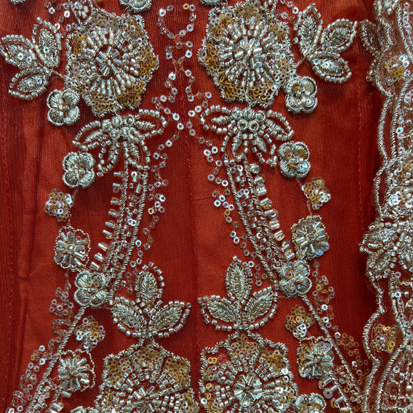 Jazzagals - Golden Beads Cutdana Handwork Orange Fish Lehenga