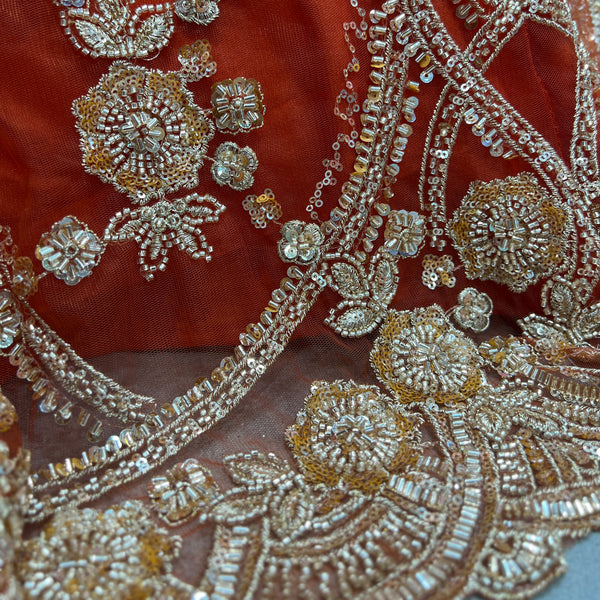 Jazzagals - Golden Beads Cutdana Handwork Orange Fish Lehenga