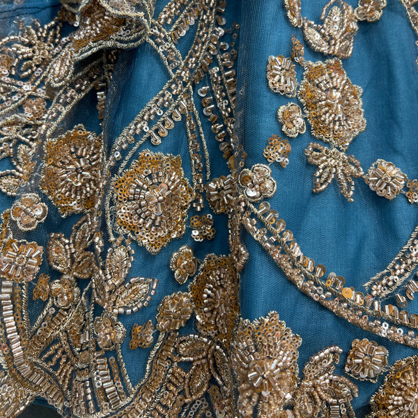 Jazzagals - Golden Beads Cutdana Handwork Blue Fish Lehenga