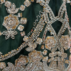 Jazzagals - Golden Beads Cutdana Handwork Green Fish Lehenga