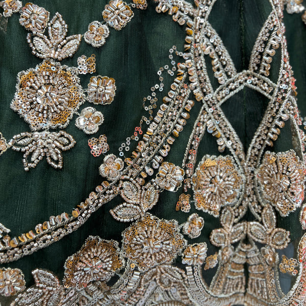 Jazzagals - Golden Beads Cutdana Handwork Green Fish Lehenga