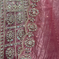 Jazzagals - Beads & Pearls Handwork Tissue Silk Ombre Reception Lehenga Pink