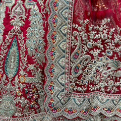 Sangria : Double Dupatta Royal Red Bridal Lehenga JMS Studio {{ Royal Red Bridal Lehenga}}