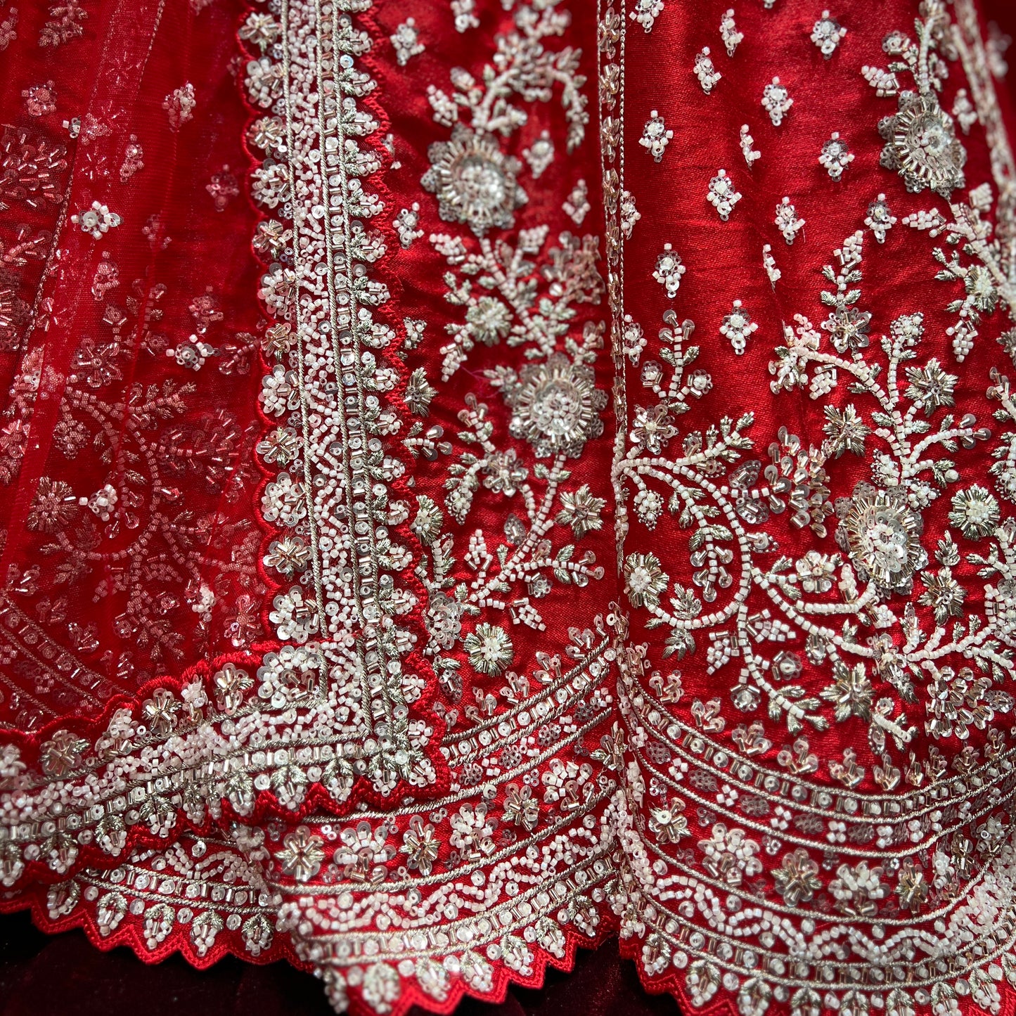 Sangria : Double Dupatta Handwork Royal Red Bridal Lehenga