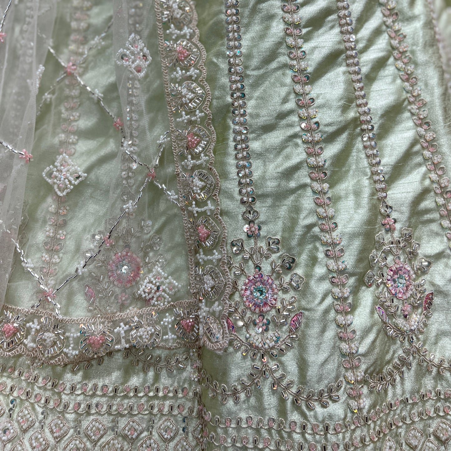 Rosé - Wedding Trousseau in Pastel Hues Pistachio Lehenga