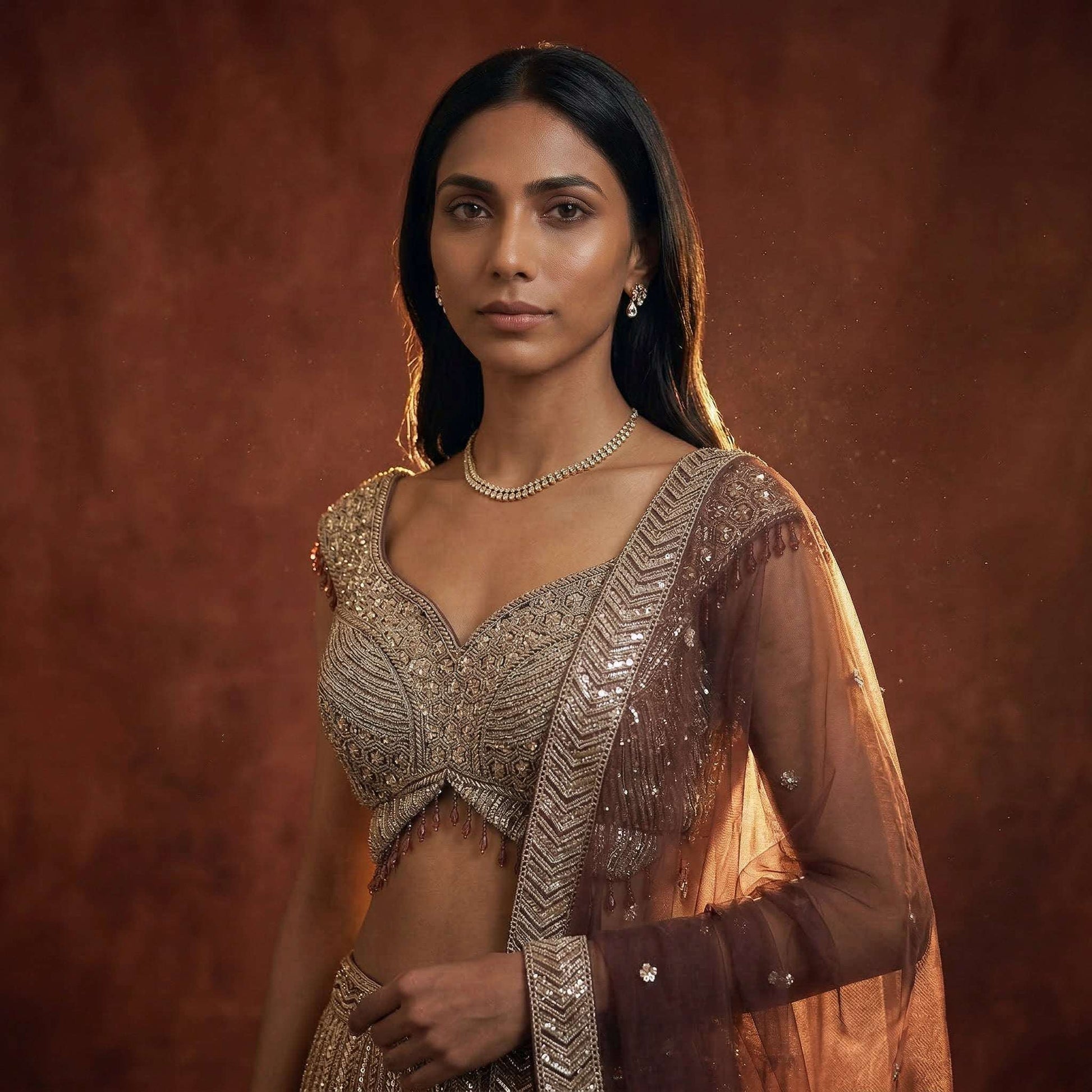 Celestial Collection: Lavender Designer Lehenga with Beads Handwork