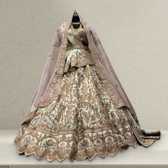 Rosé - Wedding Trousseau Double Dupatta Raw Silk Ivory Bridal Lehenga