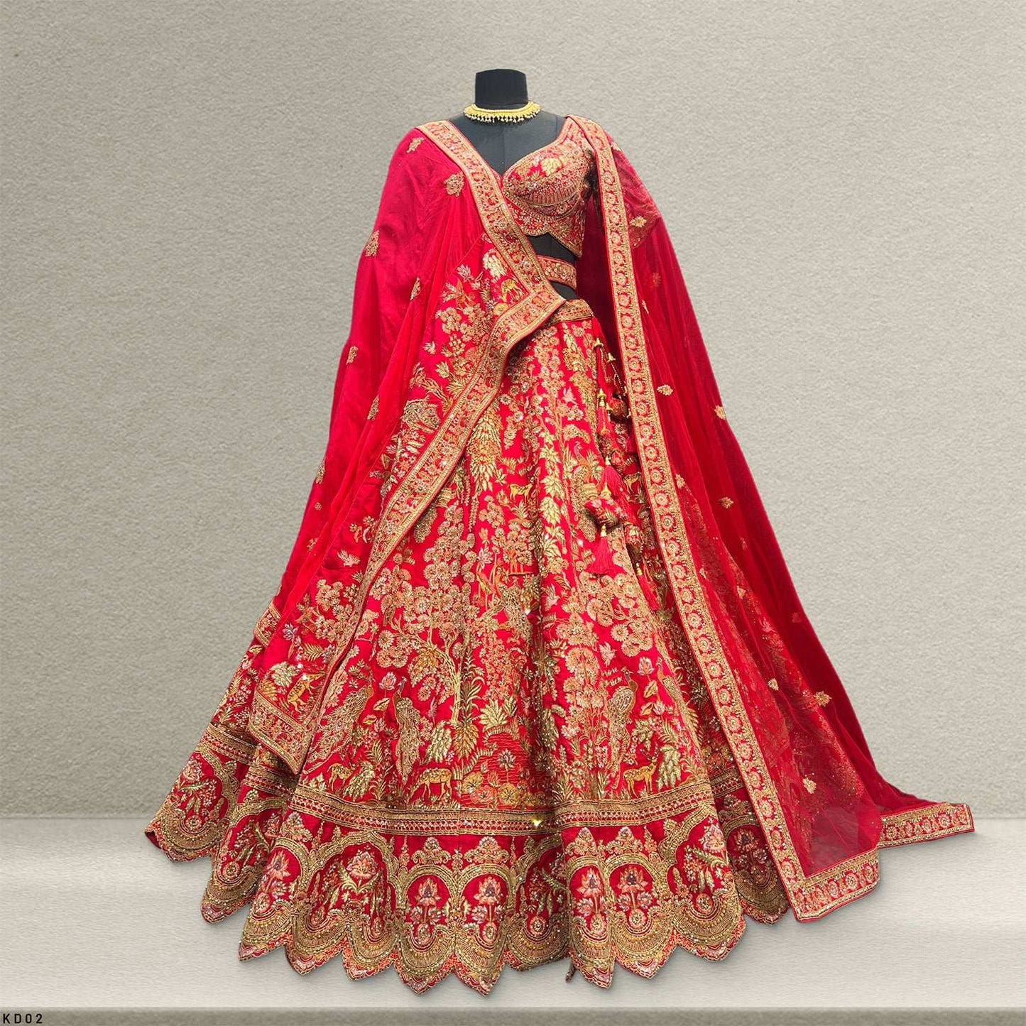 Kundan : Ready-To-Wear Raw Silk Cheery Pink Bridal Lehenga