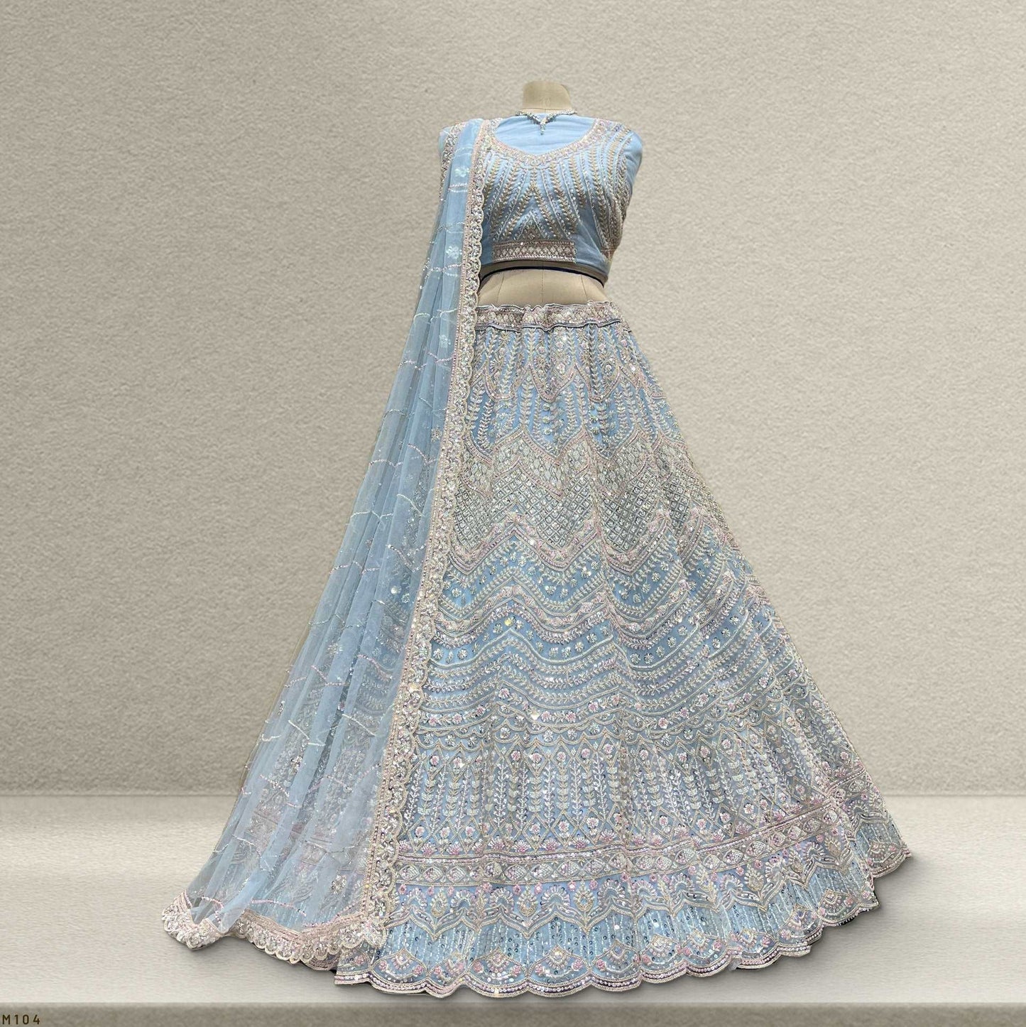 Jazzagals - Beads & Pearls Handwork Powder Blue Lehenga