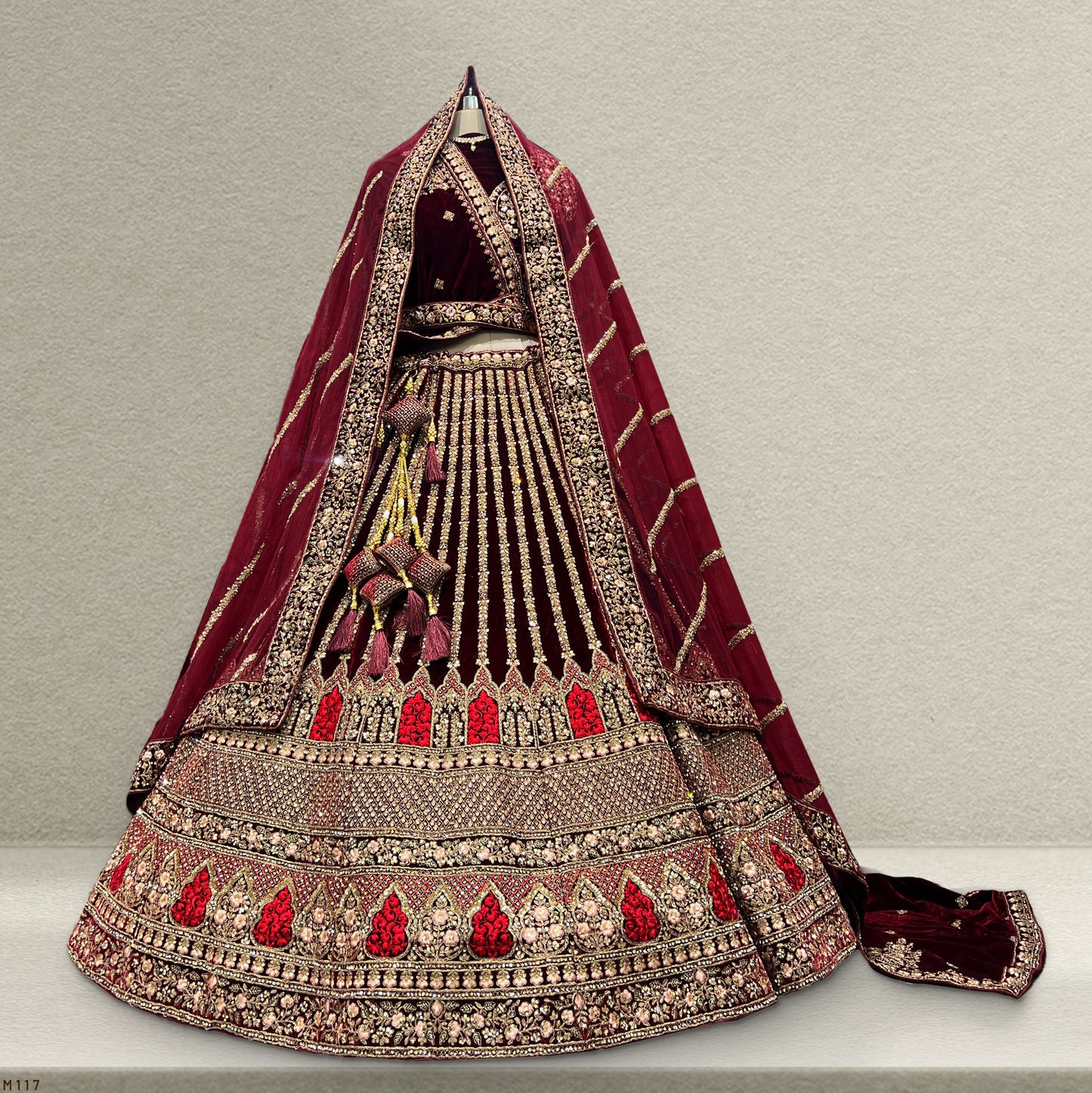 Rajgharana - The Royal Maroon Double Dupatta Bridal Lehenga