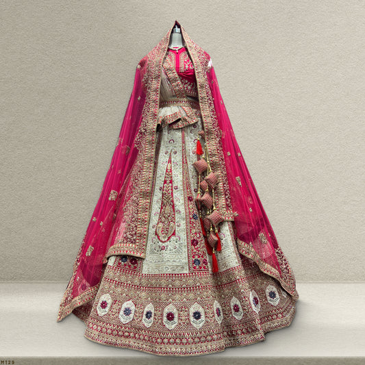 Damsel - Raw Silk Double Dupatta Pastel Designer Bridal Lehenga