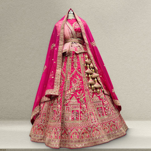 Sangria : Double Dupatta Silk Rani Pink Bridal Lehenga