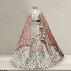 Rosé - Double Dupatta Raw Silk Off White Bridal Lehenga