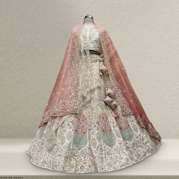 Rosé - Double Dupatta Raw Silk Off White Bridal Lehenga