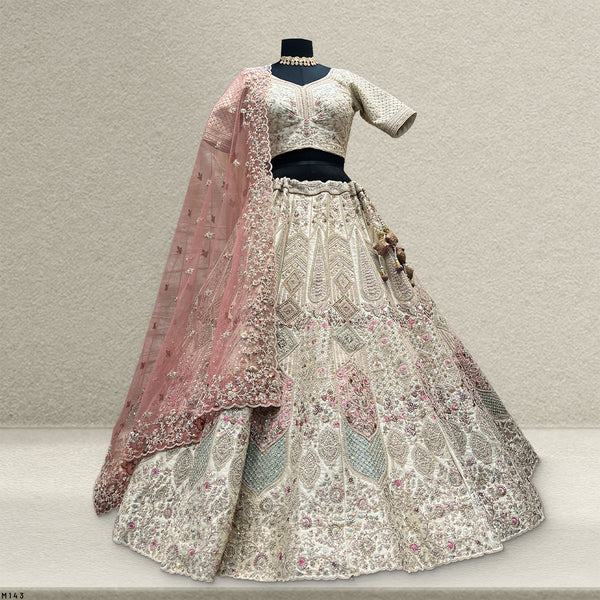 Rosé - Wedding Trousseau in Pastel Hues Off White Lehenga