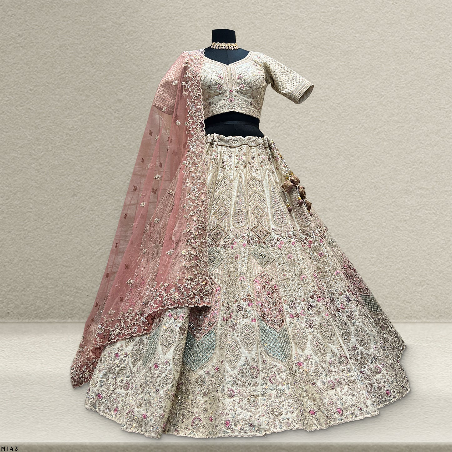 Rosé - Wedding Trousseau in Pastel Hues Off White Lehenga