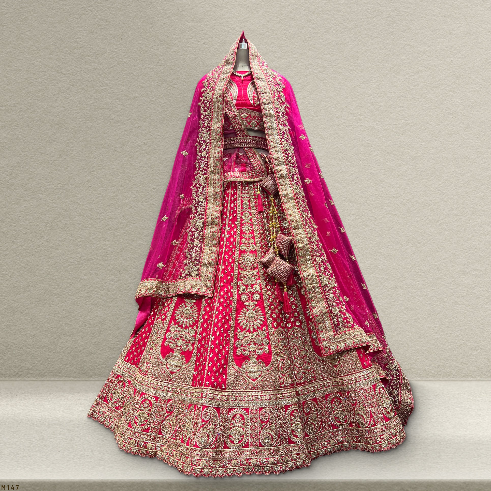 Dulhan in Rani Pink Lehenga : Raw Silk Royal Pink Bridal Lehenga JMS Studio {{ Royal Red Bridal Lehenga}}