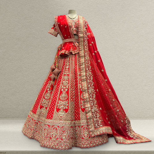 Dulhan in Red Lehenga Elegance: Raw Silk Royal Red Bridal Lehenga