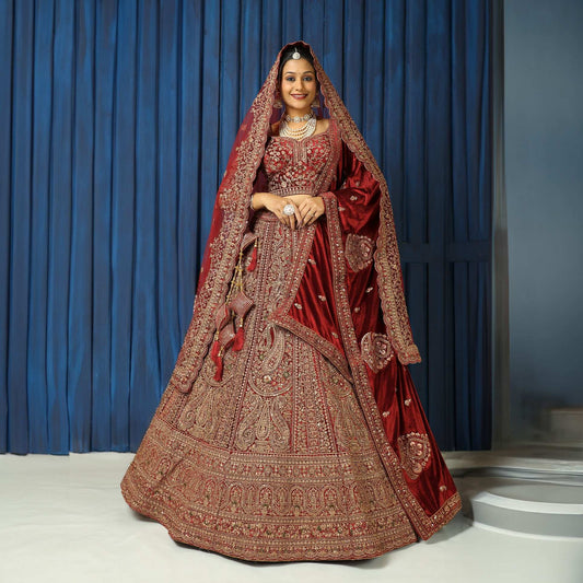 Amrapali - The Royal Rajwadi Maroon Bridal Lehenga