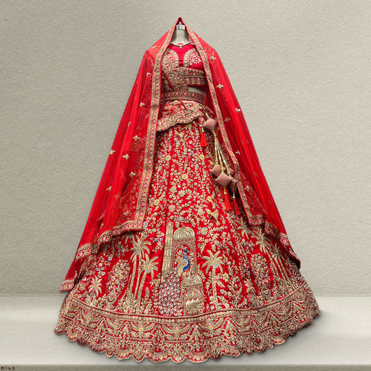 Dulhan in Red Lehenga Elegance: Raw Silk Royal Red Bridal Lehenga