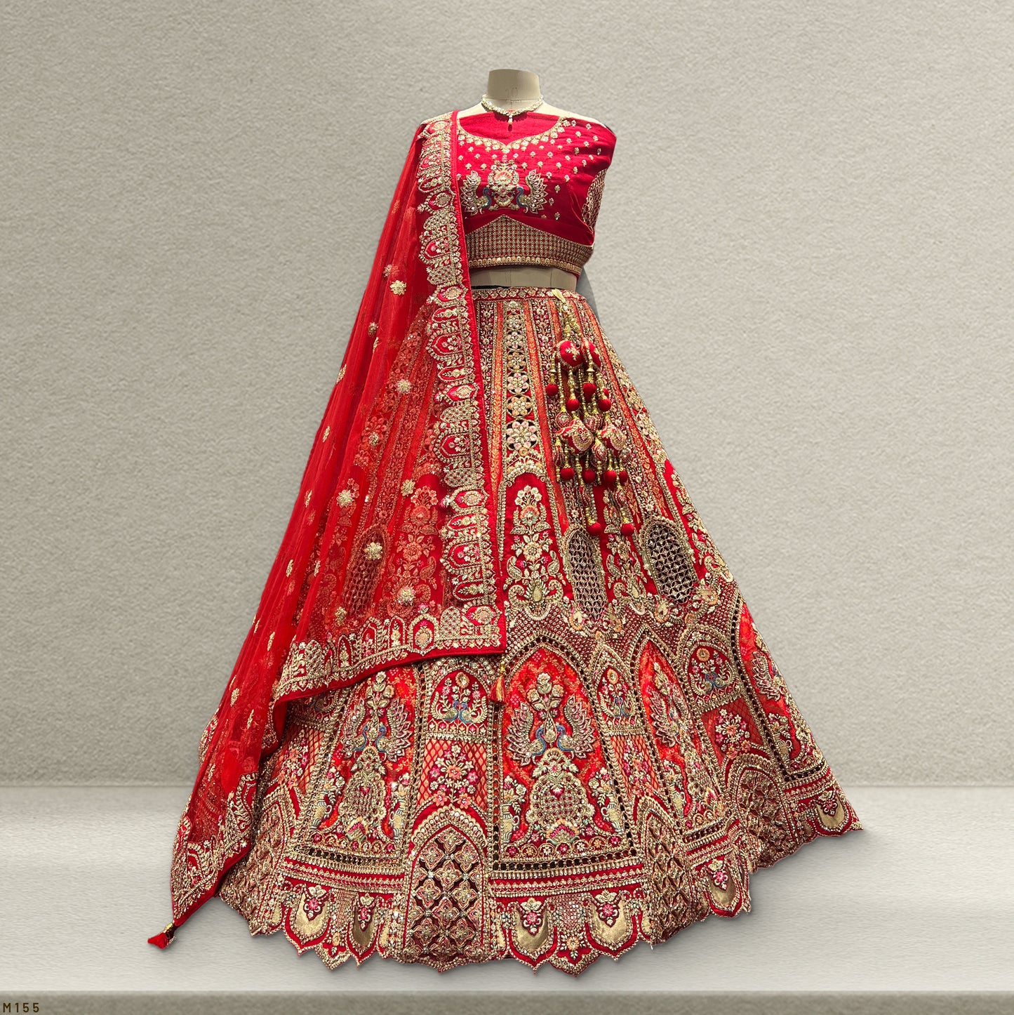 Sangria : Double Dupatta Royal Red Bridal Lehenga JMS Studio {{ Royal Red Bridal Lehenga}}