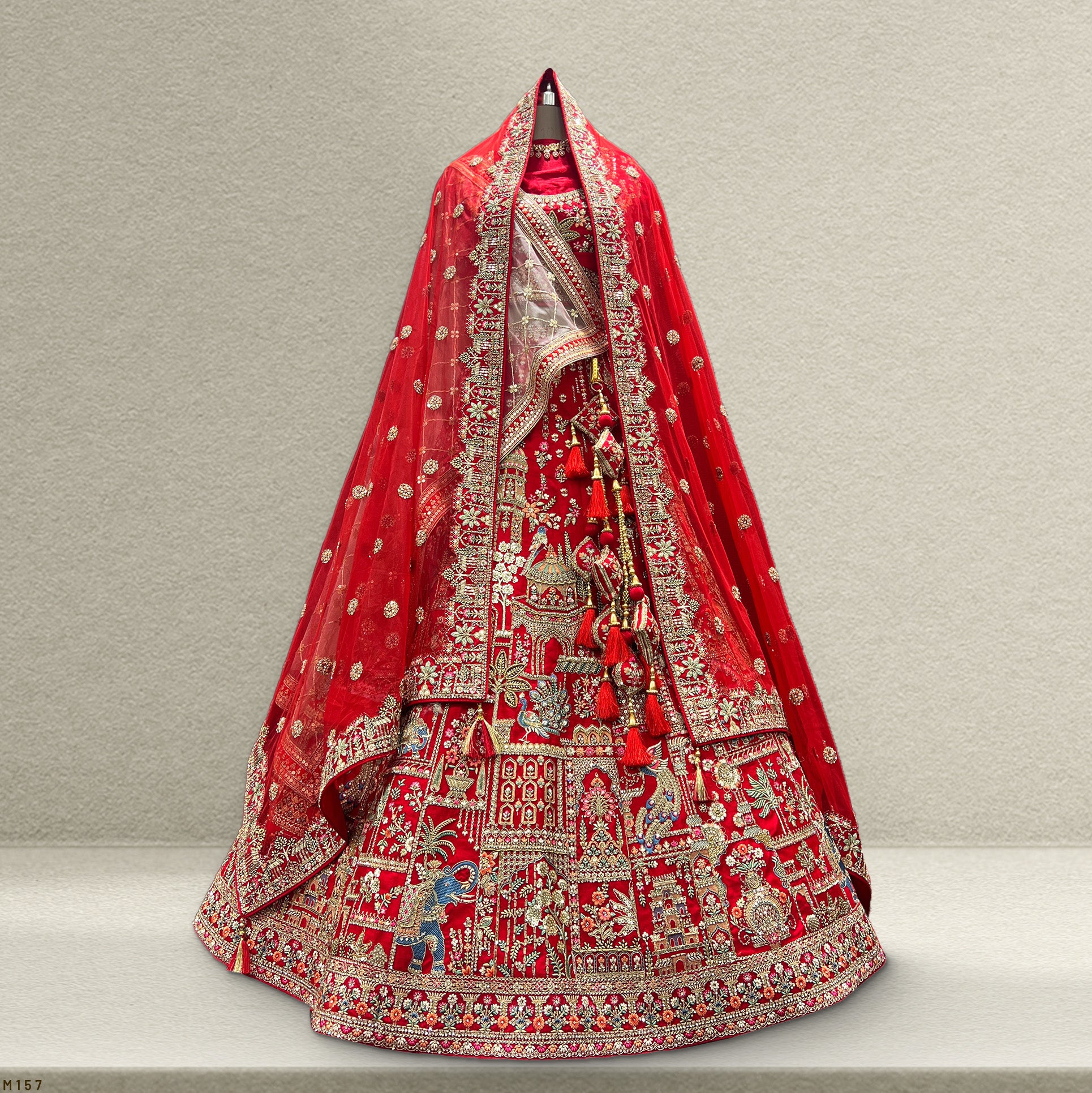 Sangria : Double Dupatta Royal Red Bridal Lehenga JMS Studio {{ Royal Red Bridal Lehenga}}