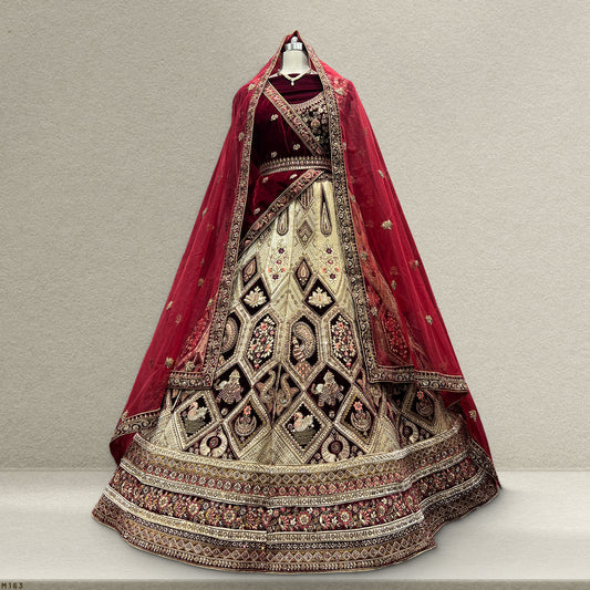 Rajgharana - The Velvet Chiku Bridal Lehenga JMS Studio {{ Royal Red Bridal Lehenga}}