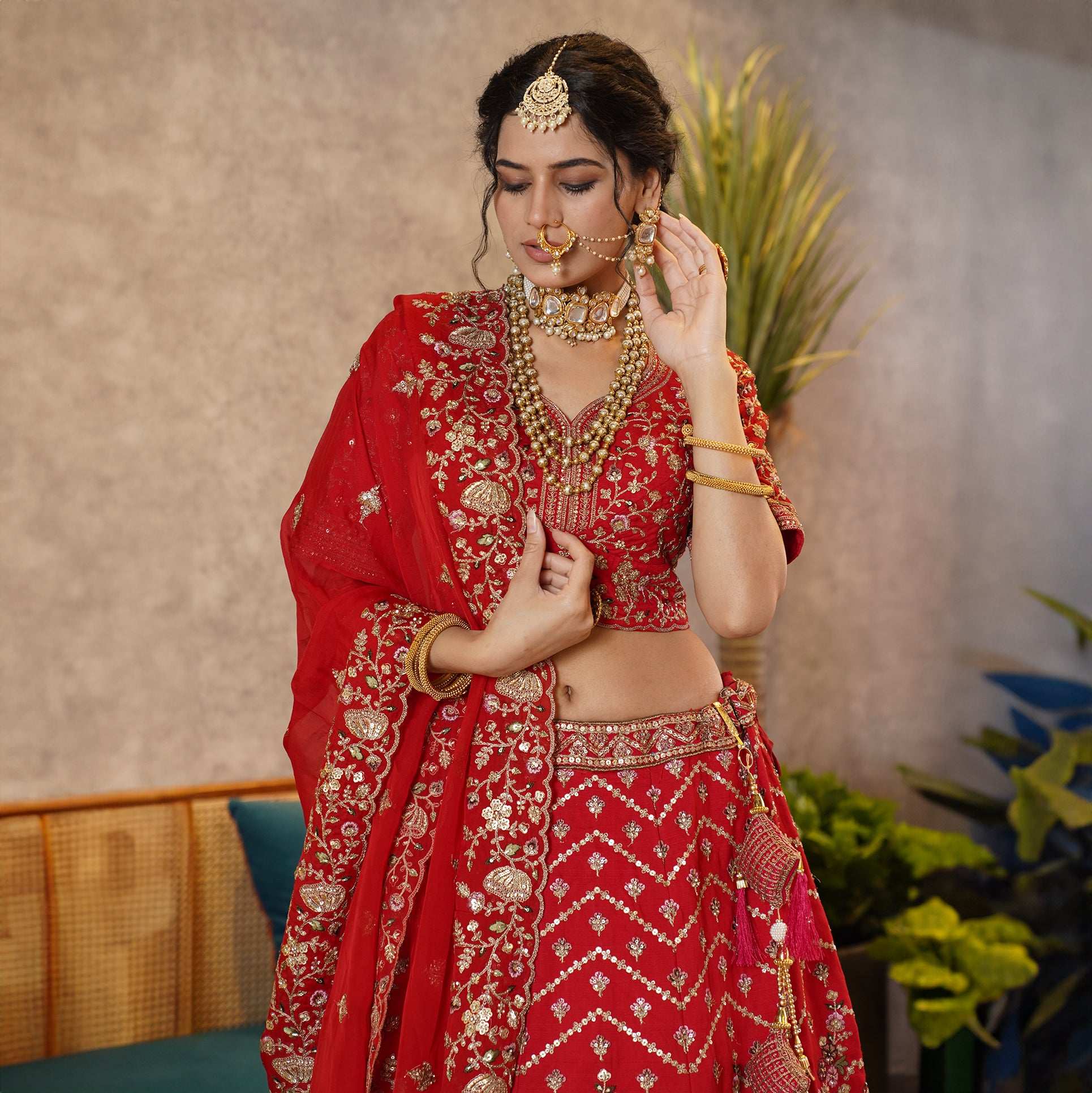 Sangria : Soft Silk Royal Red Gorgeous Bridal Lehenga