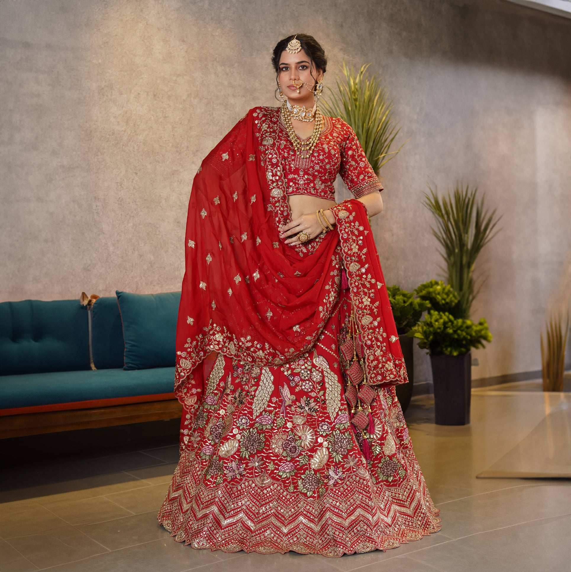 Sangria : Soft Silk Royal Red Gorgeous Bridal Lehenga