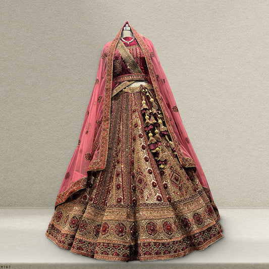 Amrapali - The Royal Chiku Maroon Multicolor Rajwadi Bridal Lehenga