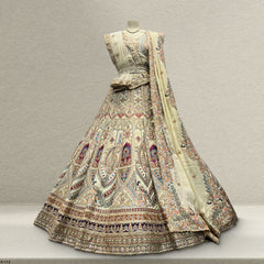 Rosé - Wedding Trousseau in Pastel Hues Double Dupatta Silk Bridal Lehenga - JMS Studio