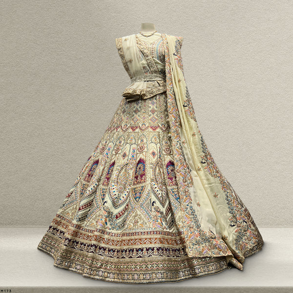 Rosé - Wedding Trousseau in Pastel Hues Double Dupatta Silk Bridal Lehenga - JMS Studio